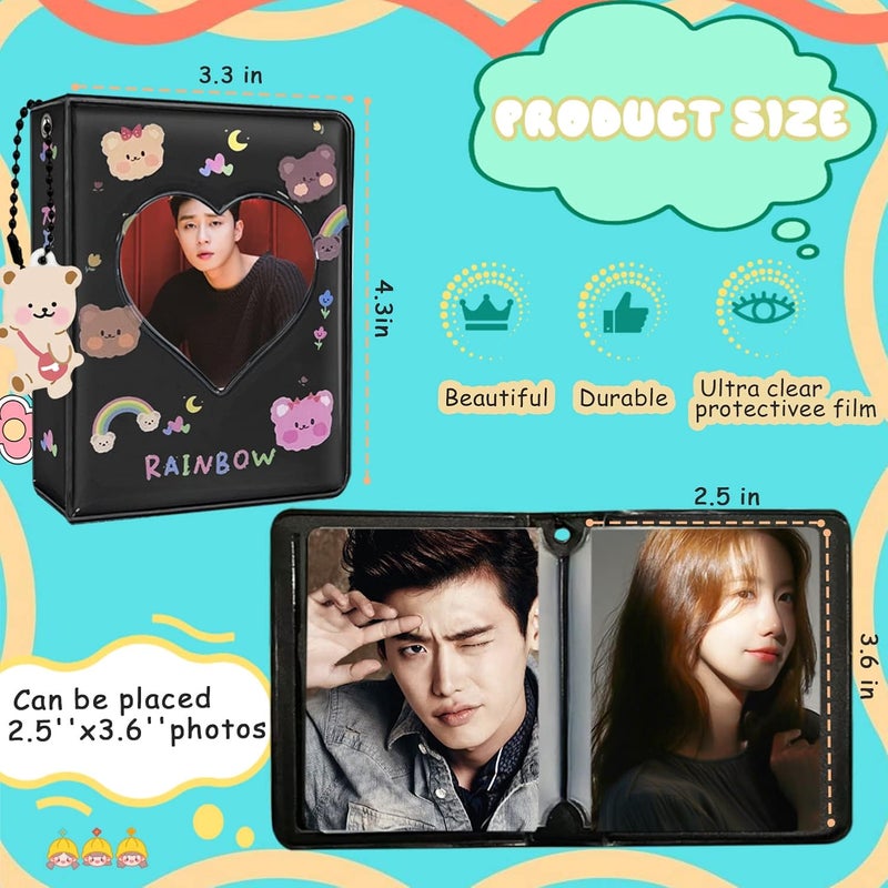 KeCool Kpop Photocard Holder Book 3 Inch Black Mini Album with Lovely Pendant, 40 Pockets, 20 Pages - Image 5